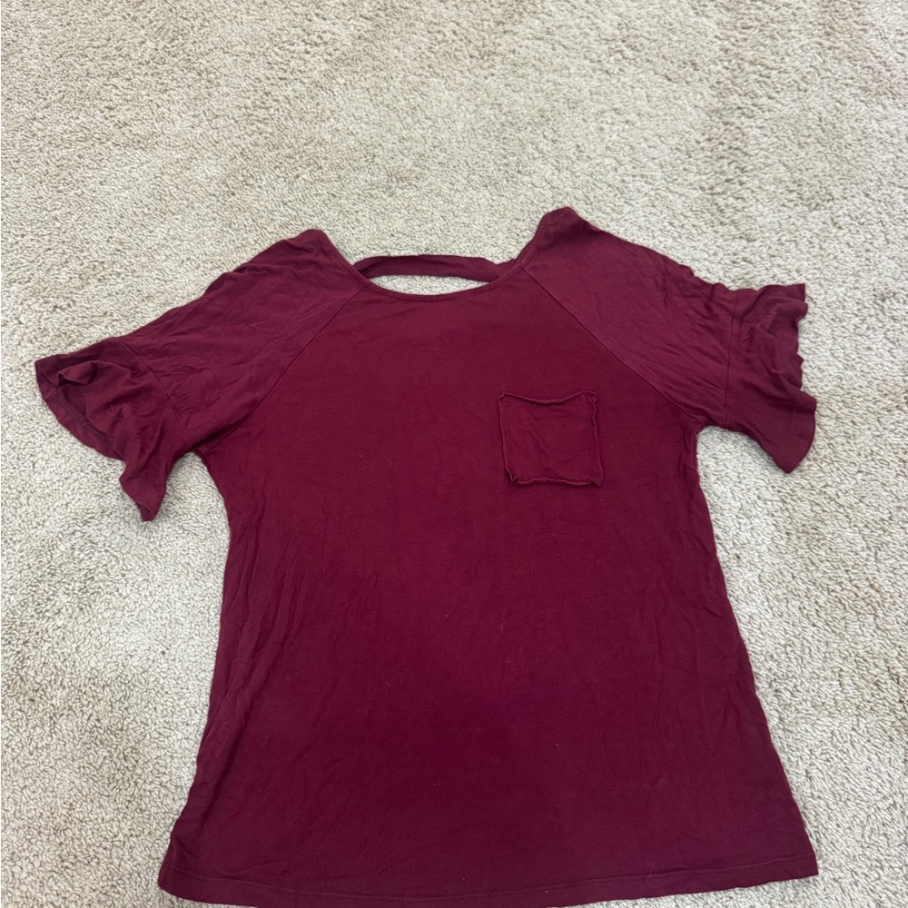 Women’s Short Sleeve Burgundy Top with Pocket
